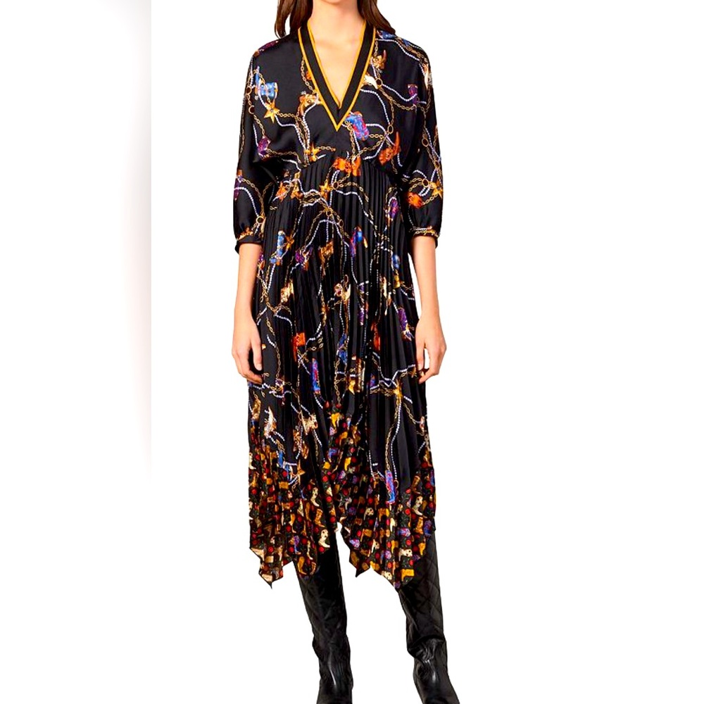 SANDRO Pleated Midi Dress